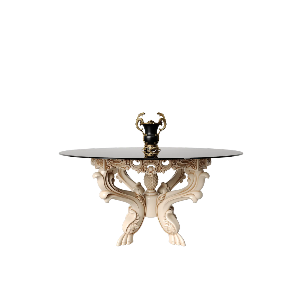 میز غذاخوری ماندگار شاهکار گرد 8 نفره صفحه شیشه