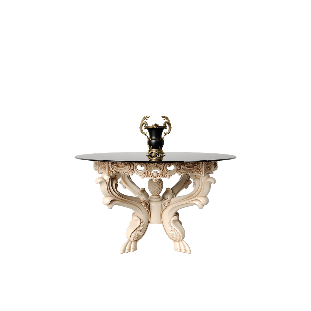 میز غذاخوری ماندگار شاهکار گرد 6 نفره صفحه شیشه