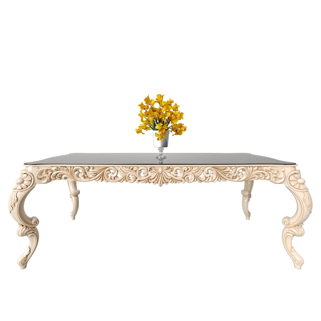 میز غذاخوری ماندگار آمور مستطیل 10 نفره صفحه شیشه چاپی 8 میل