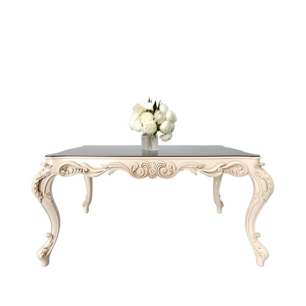 میز غذاخوری ماندگار روبینا مستطیل 6 نفره صفحه شیشه چاپی 8 میل